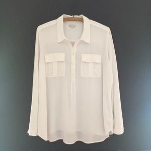 Gap Maternity Camp Shirt White Popover Blouse XL